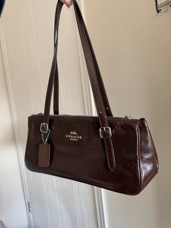 Coach Handbags - Coach Dark Brown Leather Shoulder Bag with Silver Hardware